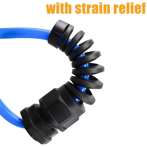 Close-up of Two Pack PG7 Cable Gland Waterproof IP68 Nylon Joint with Flex Spiral Strain Relief for 4.5 to 7.8mm wire