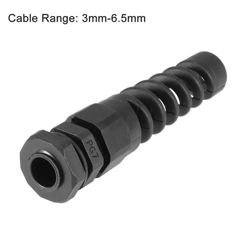 PG7 Cable Gland 3mm To 6.5mm Wire Hole Waterproof Nylon Joint With Adjustable Locknut And Strain Relief Black 10 Pack