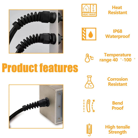 Two Pack PG7 Cable Gland Waterproof IP68 Nylon Joint With Adjustable Locknut And Flex Spiral Strain Relief for 4.5 to 7.8mm wires