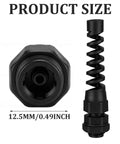 30 Pack PG7 Waterproof Cable Glands For 3mm To 6.5mm Wire Grommets with spiral protective sleeve, black nylon, 12.5mm thread diameter.