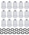 15 Pack PG7 Nylon Cable Glands Waterproof Cord Grips With Washers, Adjustable 3 To 6.5mm Wire Grommets, White, shown with gaskets