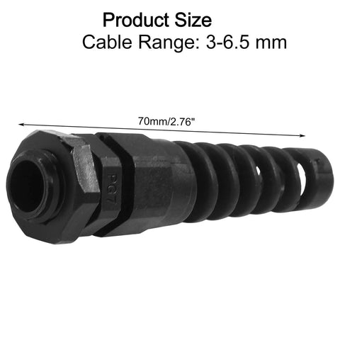 PG7 Cable Gland 10 Pack Waterproof Plastic Glands for 3mm to 6.5mm Wire Holes with Rubber Seal Spiral Flex Black PA66
