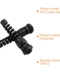 10 Pack PG7 Waterproof Cable Glands With Plastic Strain Relief Cord Connector for 3.5mm to 6mm wire diameter, black, shown in spiral formation.