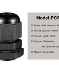 IP68 Waterproof PG9 Cable Gland Joints With Gasket For 4-8mm Cable Adjustable Lock Nut Connector Nylon Sealed Black