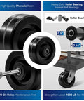 5x2 Phenolic Caster Wheels Set Of 4 For Trolleys Flatbeds And Trailers Heavy Duty 4000 Lb Capacity High Temperature Resistant