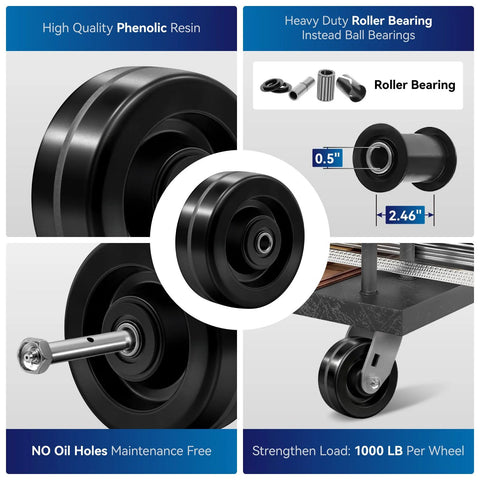5x2 Phenolic Caster Wheels Set Of 4 For Trolleys Flatbeds And Trailers Heavy Duty 4000 Lb Capacity High Temperature Resistant