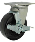 Toolbox Caster Set - Heavy Duty 5" Phenolic Wheels | 4,000 Lbs. Capacity, close-up view of one swivel wheel with brake