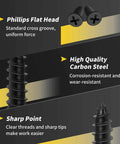 Features of Fixlink Wood Screws Size 6 Half Inch Flat Head Phillips Self Tapping Carbon Steel Black 135 Pack For Indoor Furniture