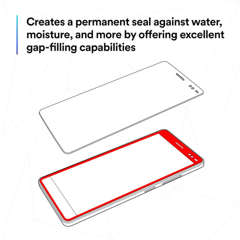 Illustration showing Heavy Duty Mounting Tape 5952 0.75 Inch Wide 5 Yard Roll Double Sided Foam Adhesive That Bonds On Contact used for sealing a phone.