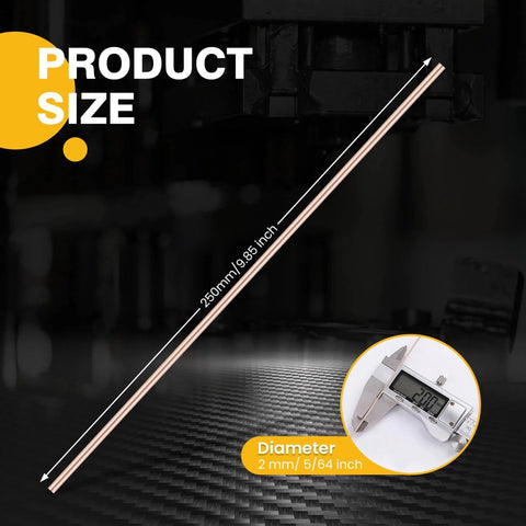 Forty Pack Phos Copper Brazing Rods BCuP-2, 2mm Diameter, 5/64 Inch, 9.85 Inch Length, shown with measuring tool