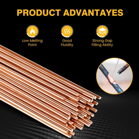 Forty Pack Phos Copper Brazing Rods BCuP-2, 2mm Diameter, benefits highlighted, for HVAC refrigeration, by Fox Alloy