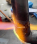 Close-up of welding using phosphor copper rod from Refrigerator Filter Dryer With Access And Service Valve And Three In One HVAC Tool Kit.
