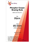 Phosphorus Copper Brazing Rods BCuP2 2mm 20 Pcs Self Fluxing For TIG Arc Welding Pipes And HVAC by Fox Alloy packaging