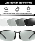 Photochromic Polarized Driving Sunglasses for Men Day and Night Vision with light-adjusting lenses and aluminum-magnesium frame.