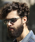 Man wearing Photochromic Polarized Driving Sunglasses for Men Day and Night Vision with a focus on lightweight frame