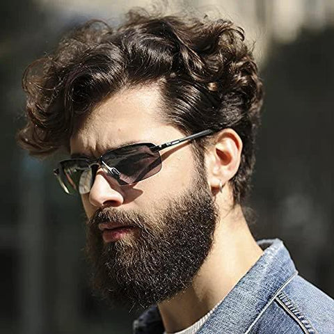 Man wearing Photochromic Polarized Driving Sunglasses for Men Day and Night Vision with a focus on lightweight frame