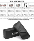 Size chart and case of Photochromic Polarized Driving Sunglasses for Men Day and Night Vision.