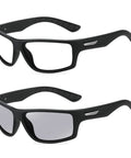 Photochromic Safety Glasses With Readers 1.5 Diopter Wraparound Goggles, black polycarbonate frame shown from side view