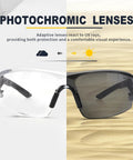 Photochromic Safety Glasses With Wraparound Lenses And Removable Foam Gasket showing clear to dark tint transition