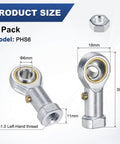 2-Pack PHS6 Rod End Bearing With M6x1.0 Left-Hand Thread Self-Lubricating Female Thread Steel Joint Details