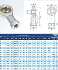 Dimensions and specifications for 2-Pack PHSA6 Rod End Bearing Workhorse With 3/8 Bore And 3/8-24 Right Thread Self-Lubricating.