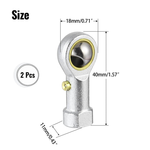 2pcs PHSB4 Rod End Bearing with 1/4 Inch Bore and 1/4-28 Right Hand Female Thread, Pre Lubricated Heim Joint size dimensions