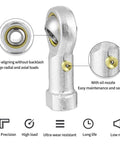 Close-up of a 2pcs PHSB4 Rod End Bearing with 1/4 Inch Bore, showing oil nozzle and self-aligning feature.
