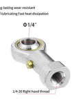 Close-up of 2pcs PHSB4 Rod End Bearing with 1/4 Inch Bore and 1/4-28 Right Hand Female Thread, showing self-lubricating design.