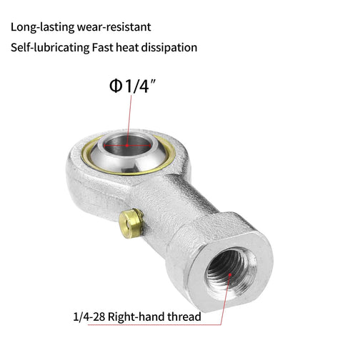Close-up of 2pcs PHSB4 Rod End Bearing with 1/4 Inch Bore and 1/4-28 Right Hand Female Thread, showing self-lubricating design.