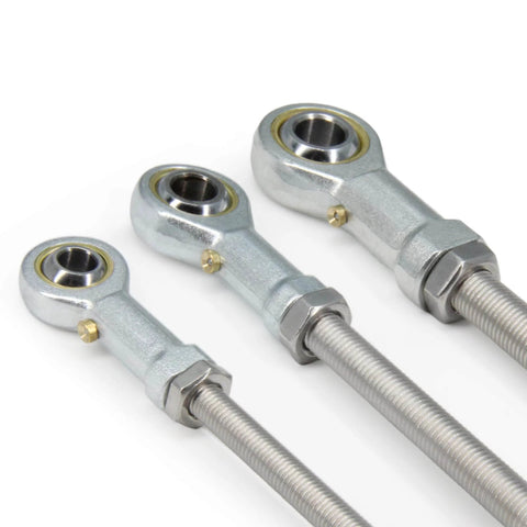 PHSB4 Rod End Bearings with 1/4 Inch Bore and 1/4-28 Right Hand Female Thread, pre-lubricated Heim joints with jam nuts, side view