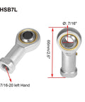 PHSB7L rod end bearing kit, 7/16 inch bore with 7/16-20 left hand female thread, close-up of self lubricating heim joint