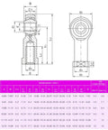 Technical illustration and specifications of 4pcs PHSB8 Rod End Bearings 1/2-inch Bore Pre-Lubricated Bearings 1/2-20 Female Thread Right Hand with Jam Nuts.