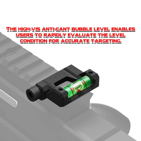 Low Profile Precision Picatinny Anti Cant Level Bubble Extended Version mounted on rifle for easy bubble read