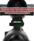 Picatinny Bubble Level showing triangular centering markings and green liquid for guns and rifles with anti-cant technology.