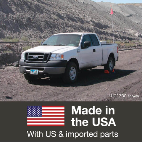Extra Large Wheel Chock For 46 To 65 Inch Tires Heavy Duty Wheel Chock For Semi Trucks Utility Vehicles And Tractor Trailers 140K Lb Load Capacity Made In USA Polyurethane UC1210 securing white truck