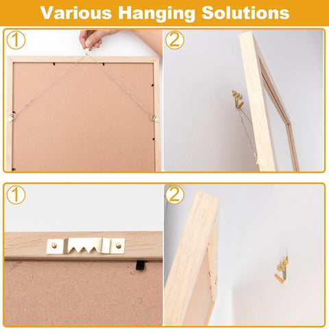 303 Piece Picture Hanging Kit With Heavy Duty Hooks Nails Sawtooth Wire D Rings And Level In A Categorized Organizer for Easy Gallery Displays, showing frame mounting options.