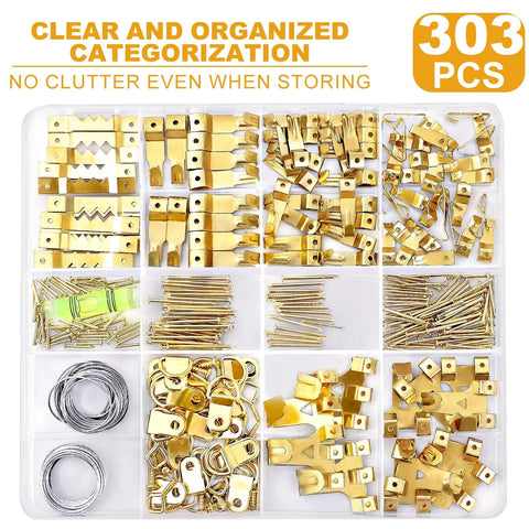303 Piece Picture Hanging Kit With Heavy Duty Hooks Nails Sawtooth Wire D Rings And Level In A Categorized Organizer