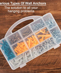 510Pcs Wall Hanging Kit with Anchors and Screws in organizer box, various types of wall anchors for sheetrock, concrete, brick.