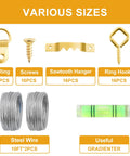 303 Piece Picture Hanging Kit With Heavy Duty Hooks Nails Sawtooth Wire D Rings And Level In A Categorized Organizer components displayed
