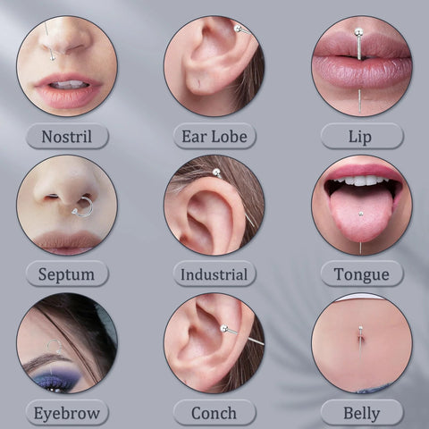 Piercing Taper Kit For Safe Threadless Insertion And Easy Jewelry Changes With 14G 16G 18G 20G Stainless Steel Tapers shown in use on various piercings.