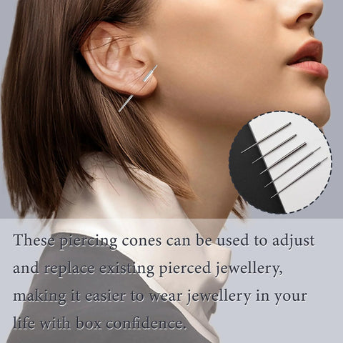 Woman using Piercing Taper Kit For Safe Threadless Insertion And Easy Jewelry Changes With 14G 16G 18G 20G Stainless Steel Tapers