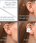 Step-by-step guide using Piercing Taper Kit For Safe Threadless Insertion And Easy Jewelry Changes for ear with 14G-20G stainless steel.