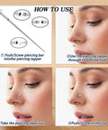 Steps to use Piercing Taper Grabber Reacher Tool Set for Easy No Fuss Flat Back Earring Insertion 16G and 18G on nose piercing