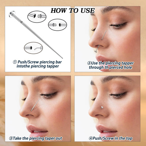 Steps to use Piercing Taper Grabber Reacher Tool Set for Easy No Fuss Flat Back Earring Insertion 16G and 18G on nose piercing