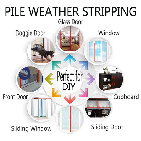 Uses for Self-Adhesive Pile Weather Stripping Seal for Sliding Windows and Door Frames, 16.5ft x 11/32 inch, Grey.