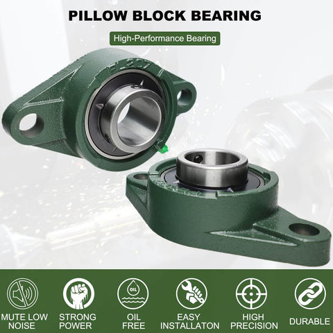 2 Pack 1-3/8 Bore Pillow Block Bearing With Flange Mount 2 Bolt Self Aligning Pillow Block Bearings On Solid Cast Iron Base Premium Bearing Steel Durable Heavy Duty Support For Industrial Machinery And Conveyors