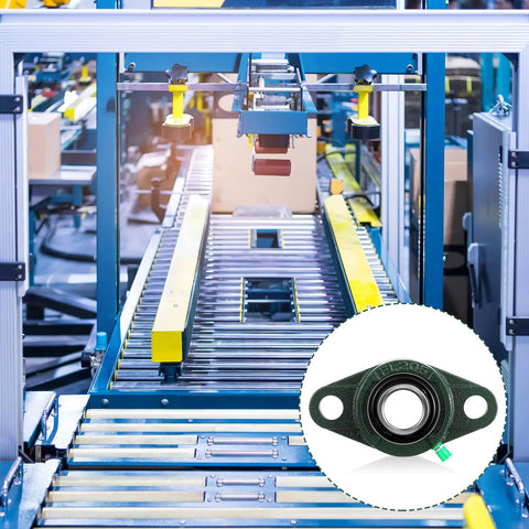 10 Pack UCFL205-16 Pillow Block Bearing 1 Inch Bore with conveyor system in industrial setting