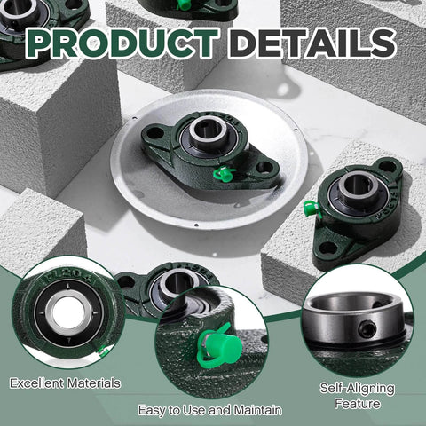 10 Pack UCFL204-12 Pillow Block Bearing 3/4 in Bore Shaft Flange Mount Ball Bearing Unit 2-Bolt with Self Aligning Cast Iron Housing