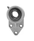Front view of 1-3/8 in Set Screw Pillow Block Bearing, Single-Row Ball Bearing in Kanigen-Plated White 3-Bolt Flange Bracket for Shaft Support.