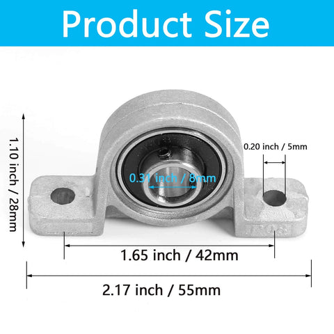 Front view of Pillow Block Bearing KP08 Self Aligning Aluminum 8mm Bore Flange Mounted Bearing Pack Of 4 For Machines With 55mm Length 28mm Width.